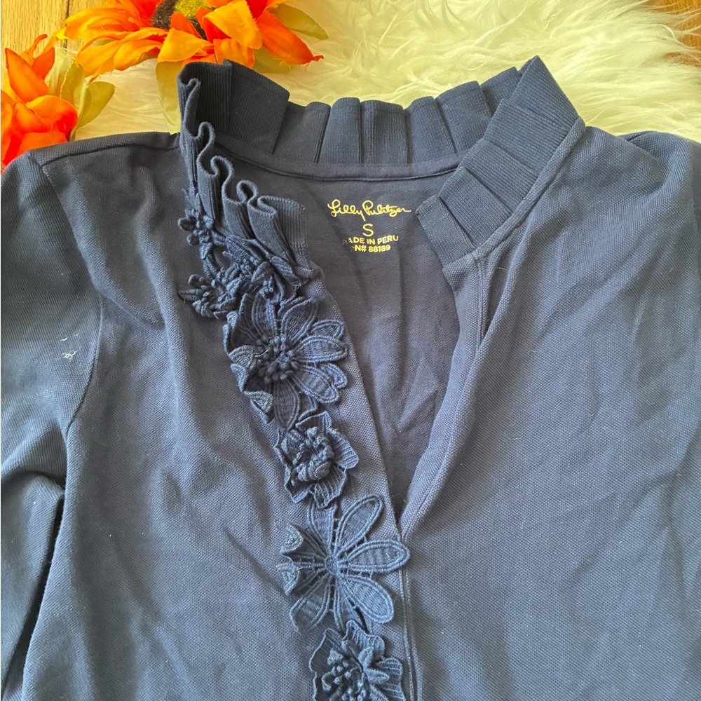 LIKE NEW! LILLY PULITZER embroidered flower navy blue dress - Picture 7 of 11